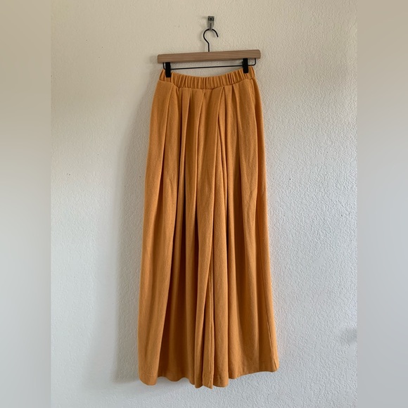 FP Beach Women’s Elastic Waist Wide Leg Pants Pleated Bronze High-Rise Cotton - Picture 1 of 12